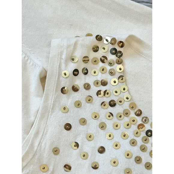 Michael Kors Cream Lined Cardigan And Tank Set W/Gold Zippers & Sequins Large - Picture 4 of 6